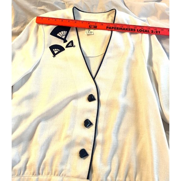 J. G. By Joyce 3 Piece Skirt, Shirt, Jacket Vintage Outfit Blue White 14/16 - Picture 8 of 15